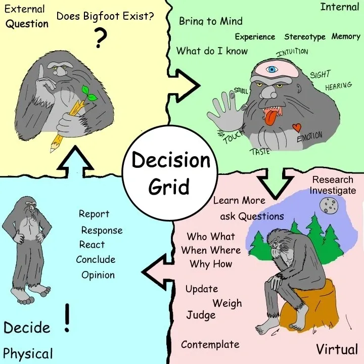 A cartoon of four different types of decisions.